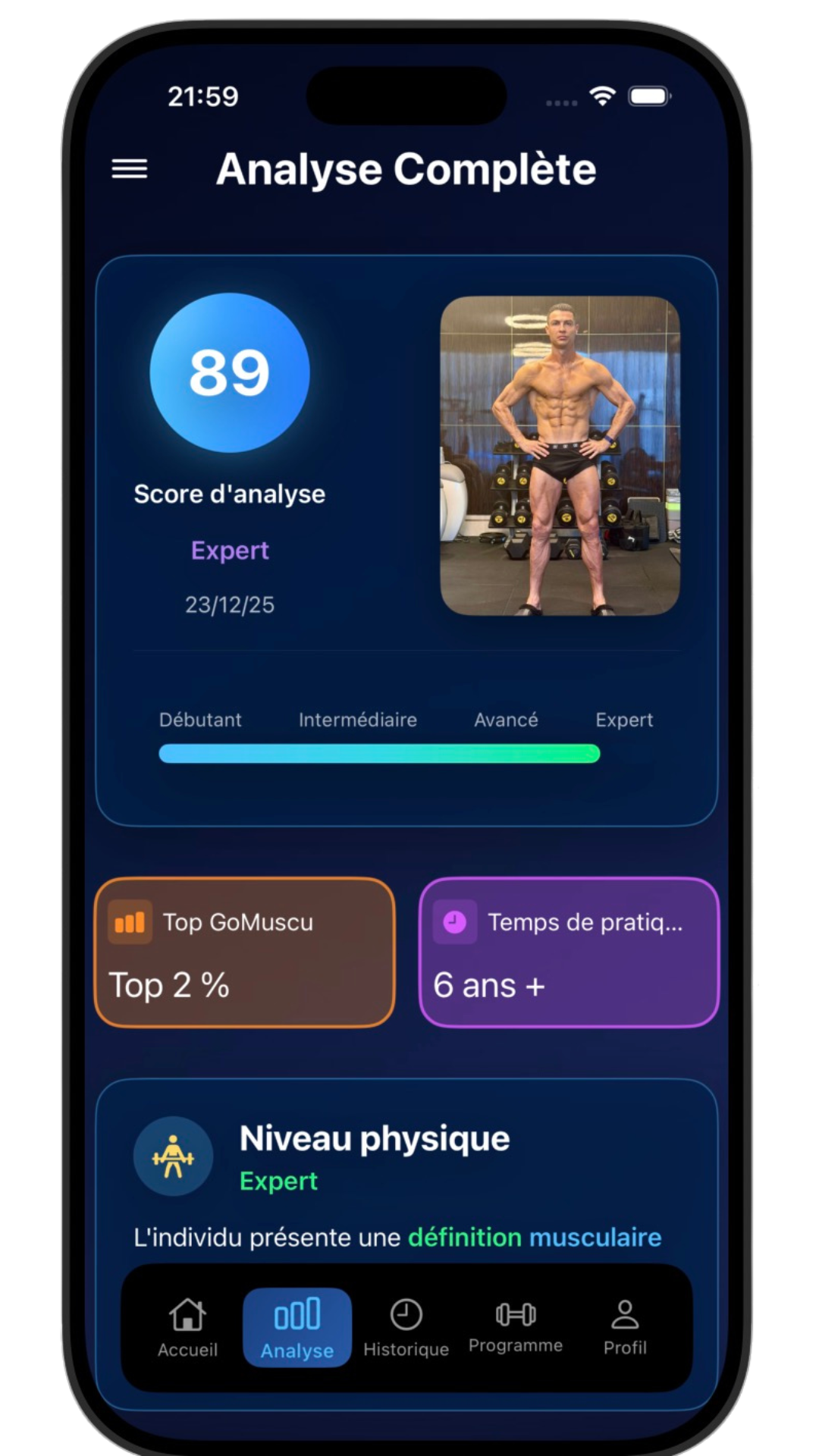 Écran 1 de l'app PhysIQ