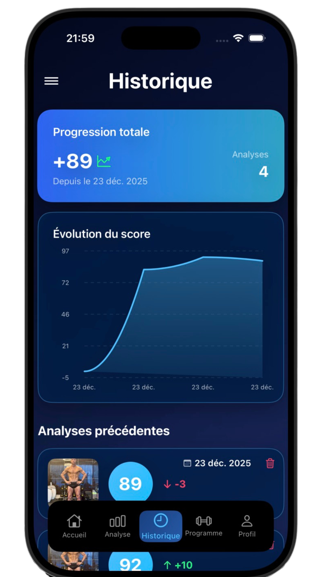 Écran 2 de l'app PhysIQ